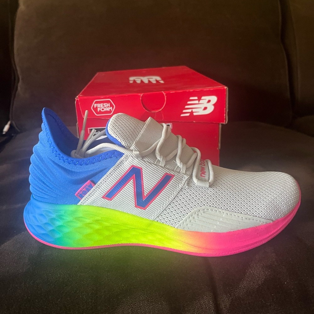 New Balance Kids' Gray and Blue Sneakers with Rainbow Sole